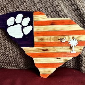 Custom Handmade Painted Wood Clemson Tiger Flag